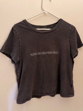 aerie Distressed Graphic Tee “Please Just Hold Your Horses”